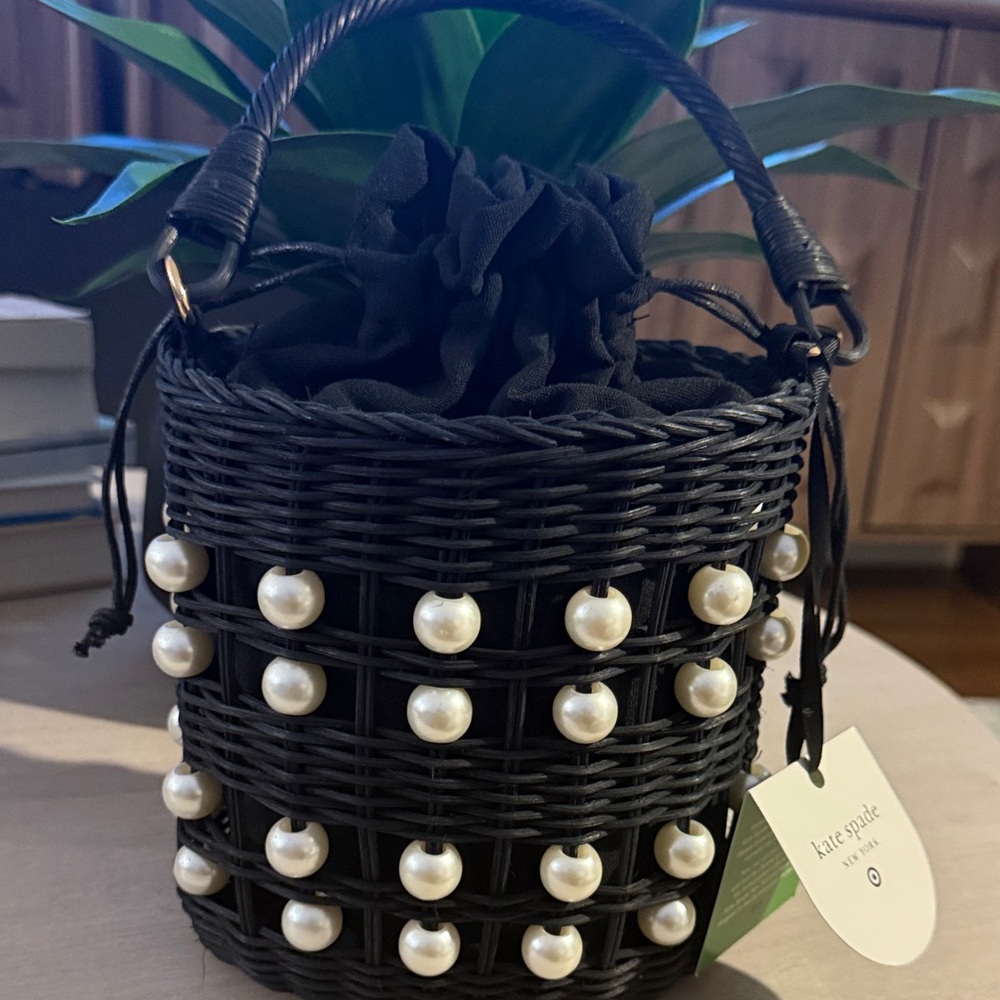 Kate Spade Black Wicker Bag with Pearl Accents